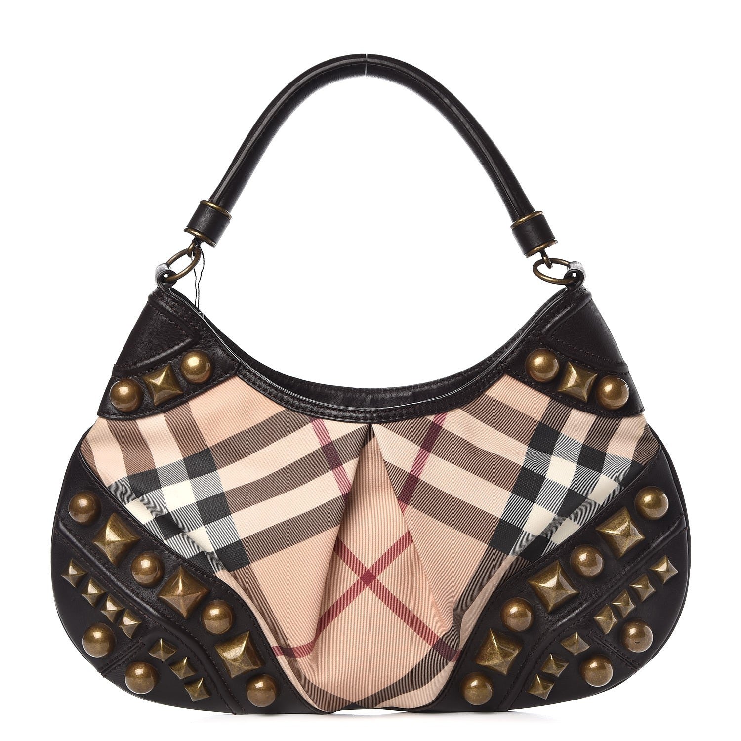 Burberry Nova Check Mega Stud Medium Alverton Hobo Chocolate 1 of 9