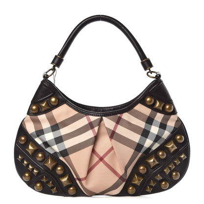 Burberry Nova Check Mega Stud Medium Alverton Hobo Chocolate 1 of 9