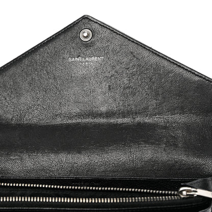 Saint Laurent Lambskin Mixed Matelasse Quilted Large Monogram Envelope Wallet Black 9 of 15