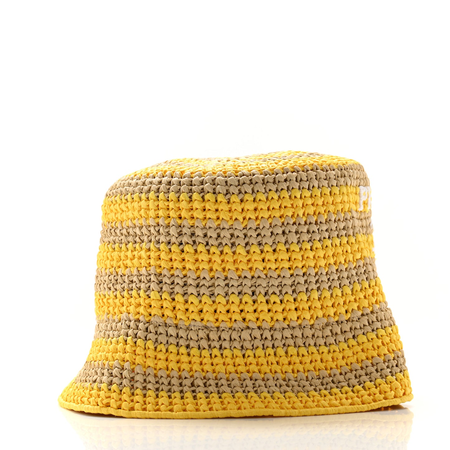 Raffia Striped Logo Embroidered Womens Bucket Hat S Naturale Giallo