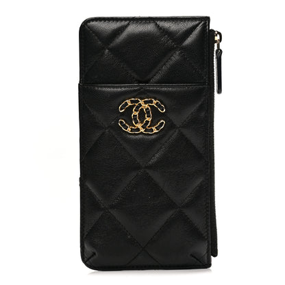 Chanel Shiny Goatskin Quilted Chanel 19 Phone and Card Holder Black 1 of 8