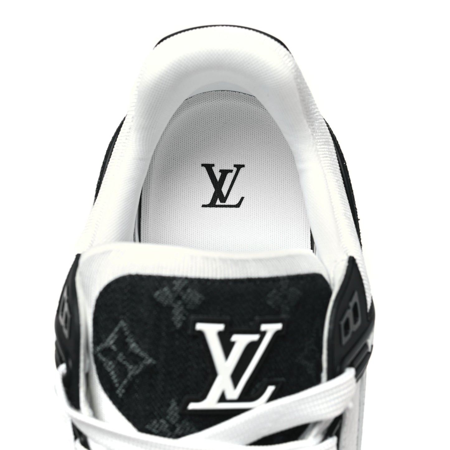 Calfskin Embossed Monogram Denim Mens LV Trainer Sneakers 12 Black