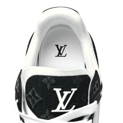 Louis Vuitton Calfskin Embossed Monogram Denim Mens LV Trainer Sneakers 12 Black 6 of 8