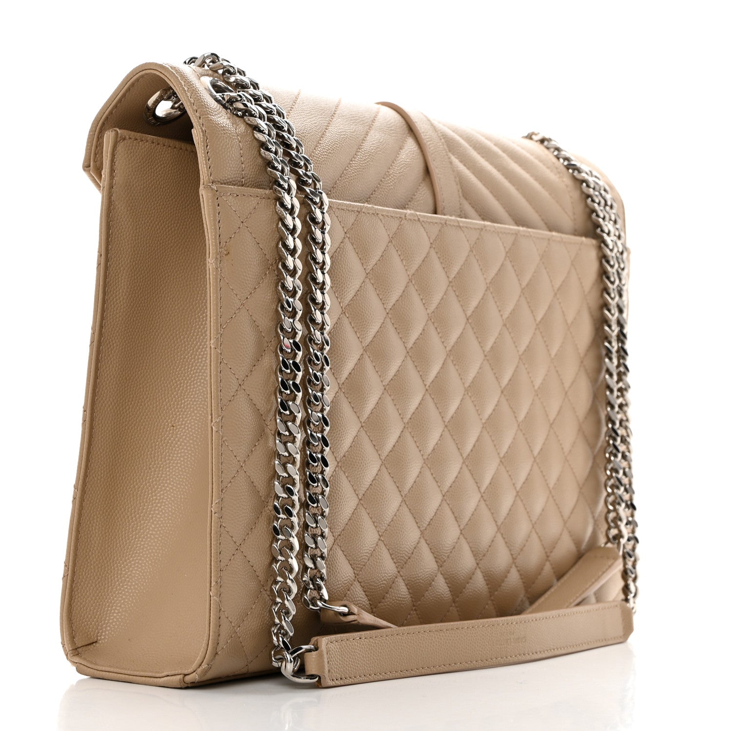 Saint Laurent Grain De Poudre Textured Mixed Matelasse Large Triquilt Monogram Satchel Dark Beige 3 of 10