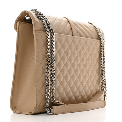 Saint Laurent Grain De Poudre Textured Mixed Matelasse Large Triquilt Monogram Satchel Dark Beige 3 of 10