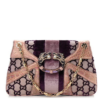 Gucci Velvet Monogram Crocodile Tom Ford Jeweled Dragon Shoulder Bag Purple Pink 1 of 10
