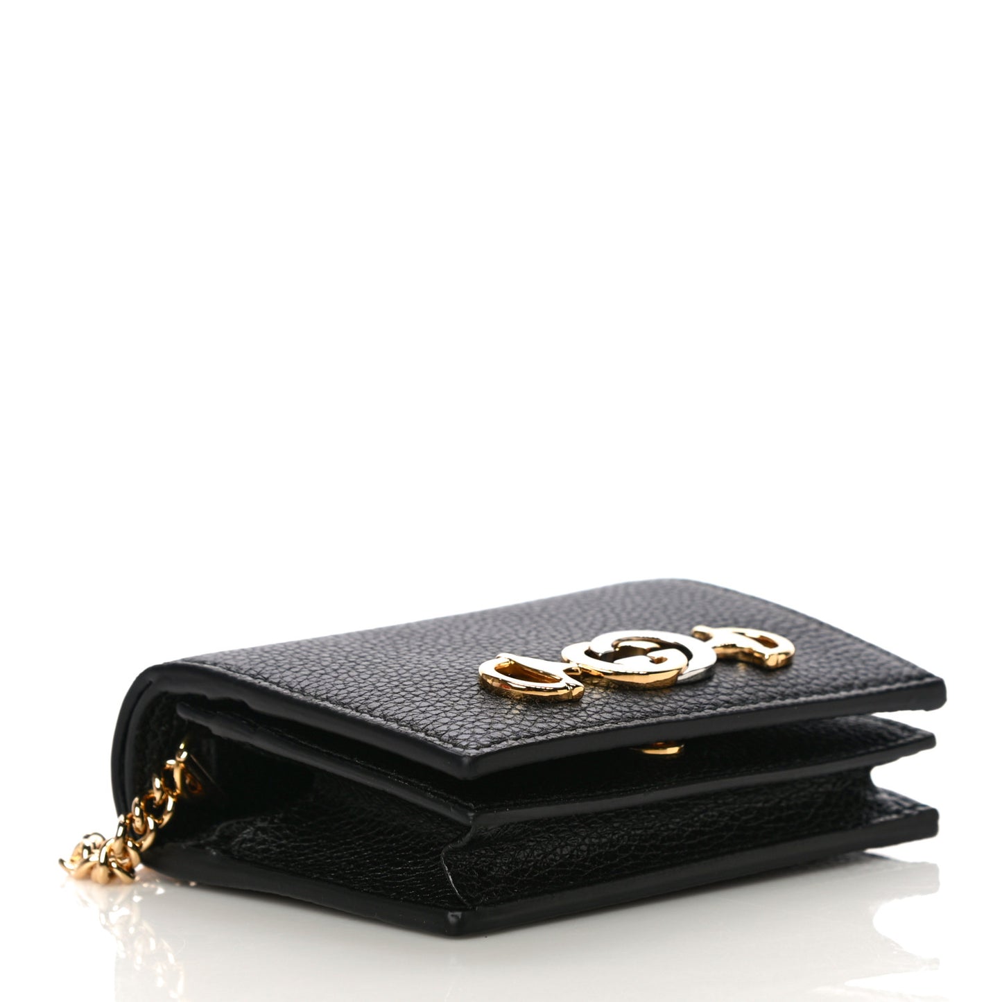 Grainy Calfskin Zumi Chain Card Case Wallet Black