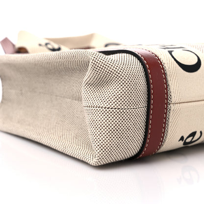 Chloe Cotton Calfskin Small Woody Ribbon Tote With Strap White Brown 7 of 8