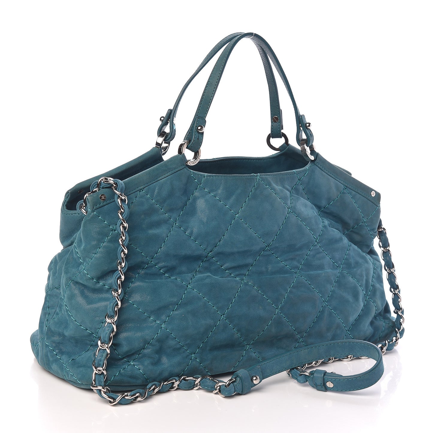 Iridescent Calfskin Quilted Small Sea Hit Tote Turquoise