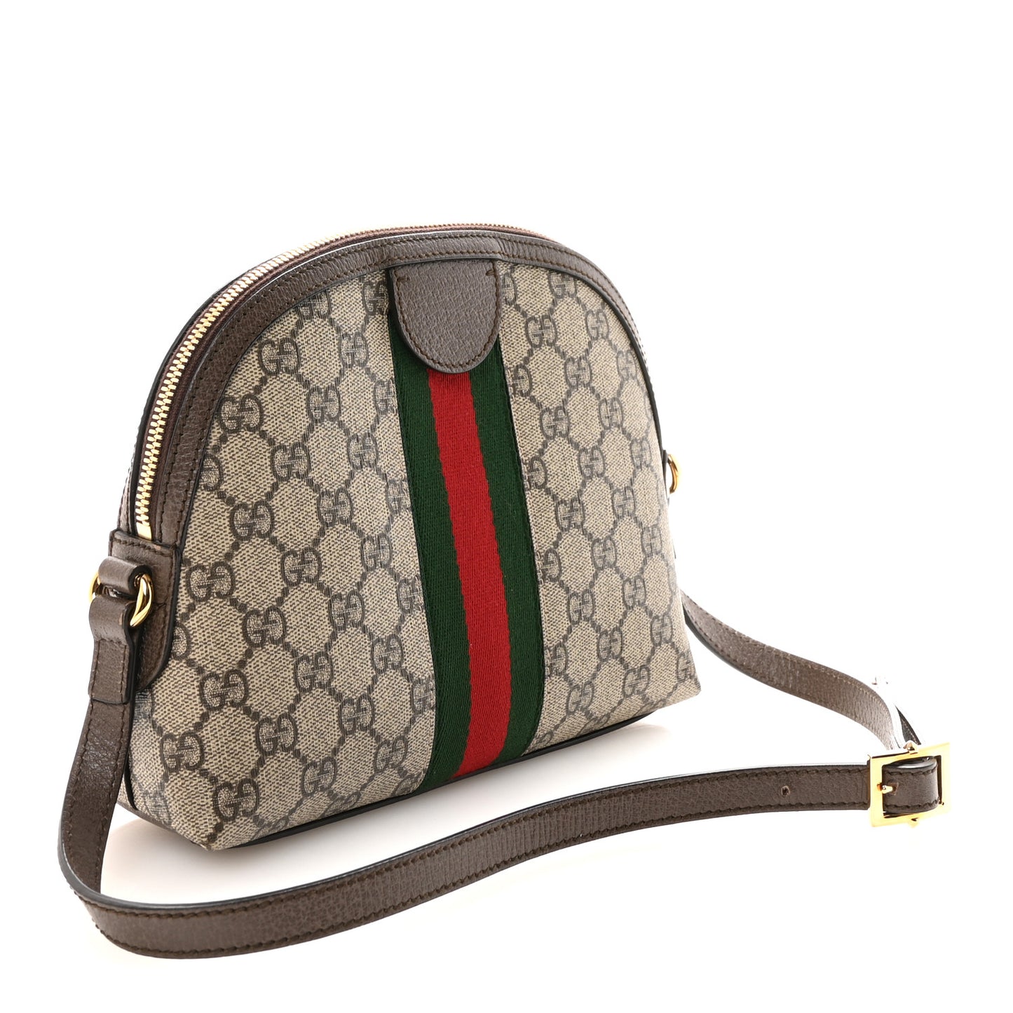 GG Supreme Monogram Textured Dollar Calfskin Web Small Ophidia Dome Shoulder Bag Beige Ebony New Acero Brown