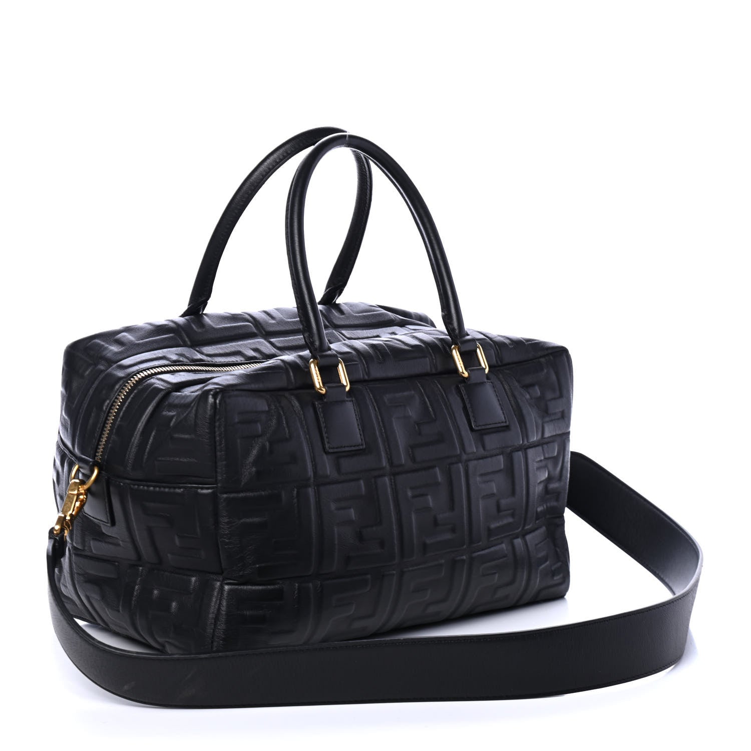 Fendi Nappa FF 1974 Embossed Small Boston Black 2 of 4