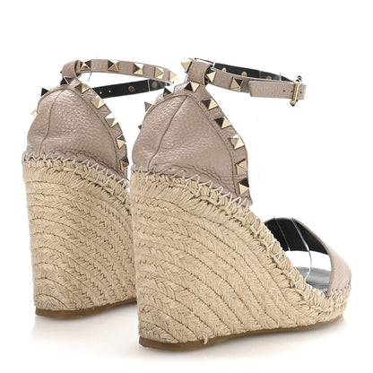 Valentino Garavani Grained Calfskin Rockstud Ankle Strap Espadrille 15/105mm Wedge Sandals 38 Rose Quartz Natural 10 of 16