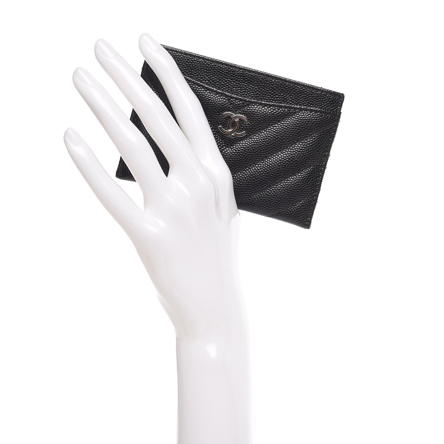 Iridescent Caviar Chevron Quilted Card Holder Black