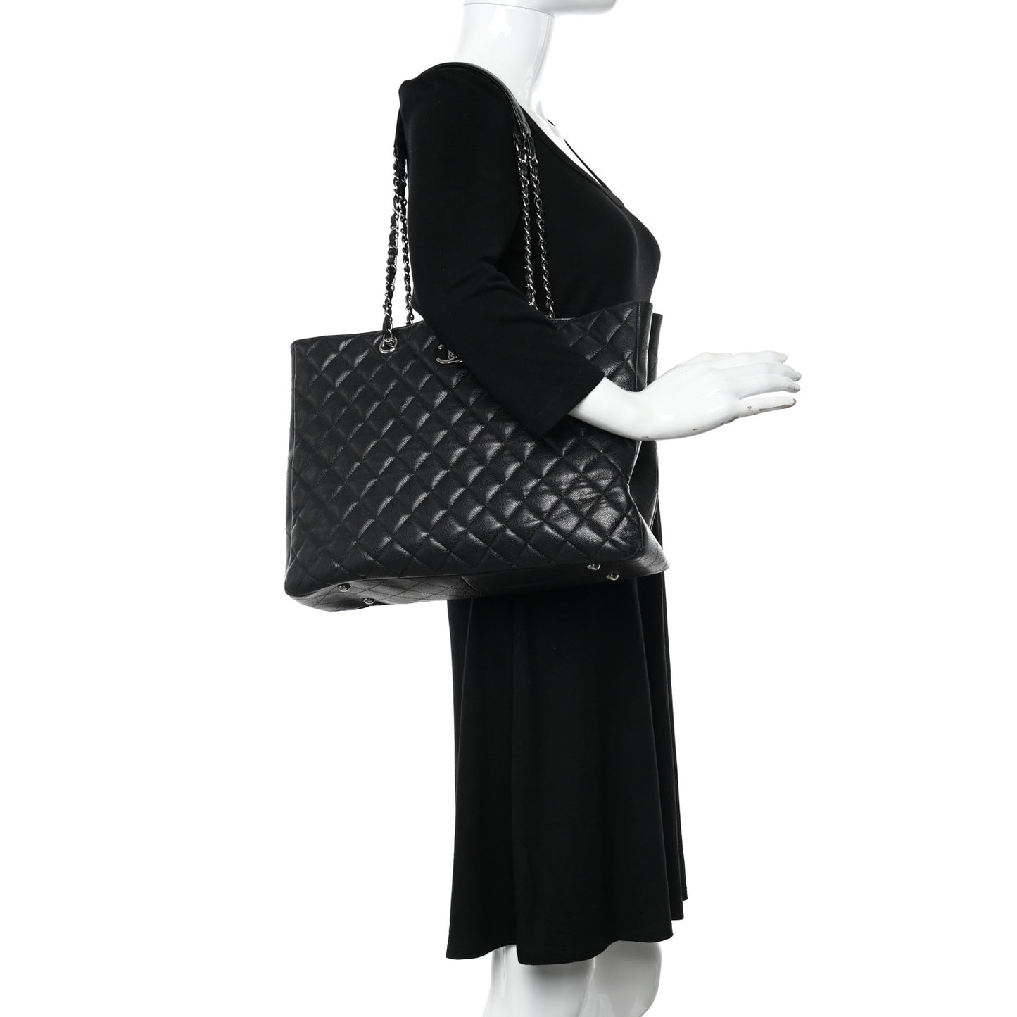 Caviar Quilted Large Shopping Tote Black
