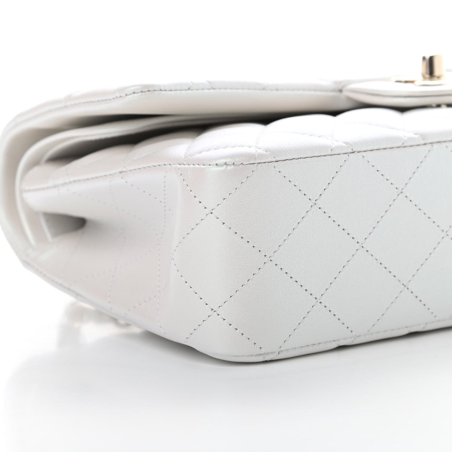 Iridescent Calfskin Quilted Medium Double Flap White