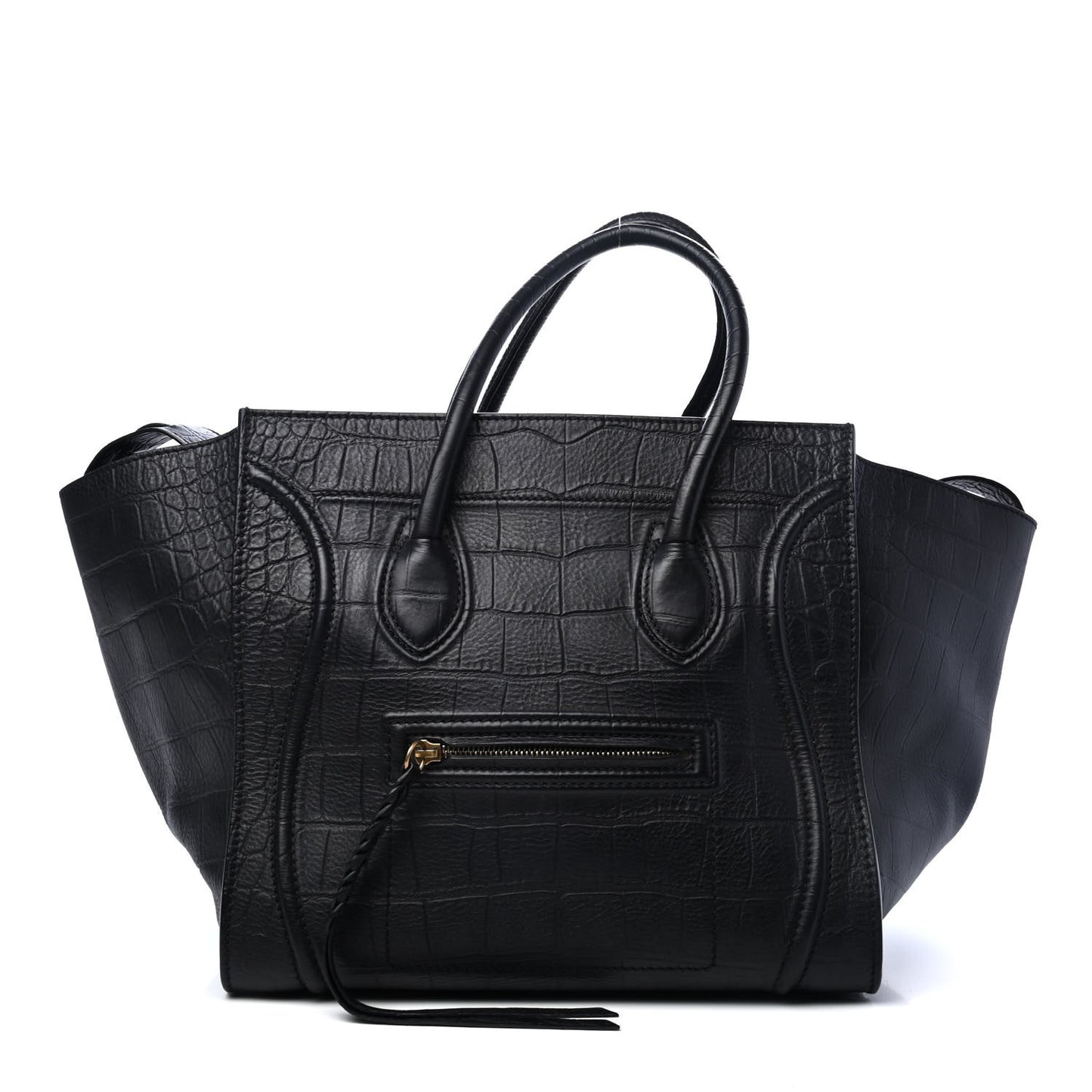 Crocodile Embossed Calfskin Large Phantom Luggage Black
