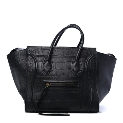 Celine Crocodile Embossed Calfskin Large Phantom Luggage Black 1 of 4