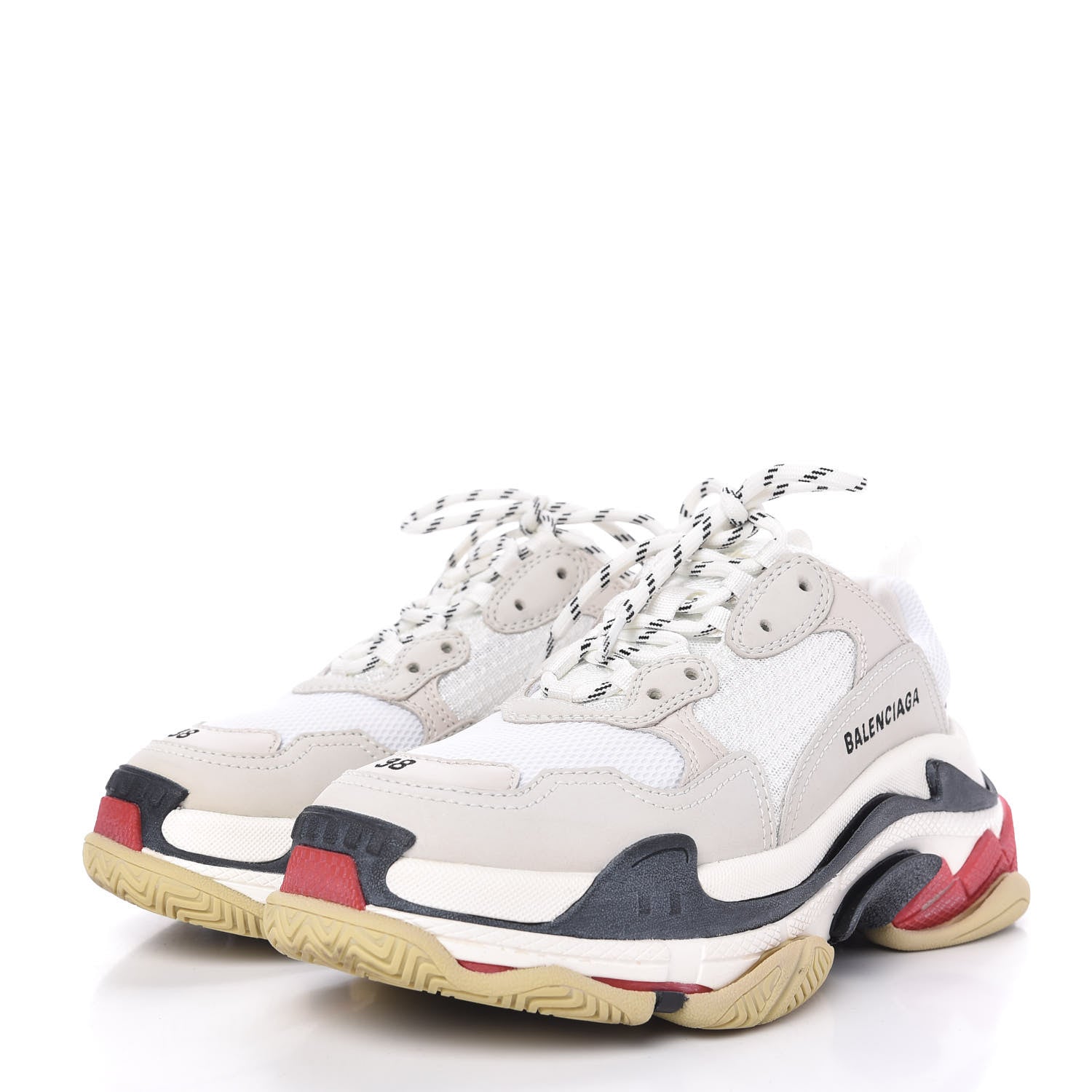 Balenciaga Fabric Mesh Womens Triple S Sneakers 38 Grey Red White 3 of 9