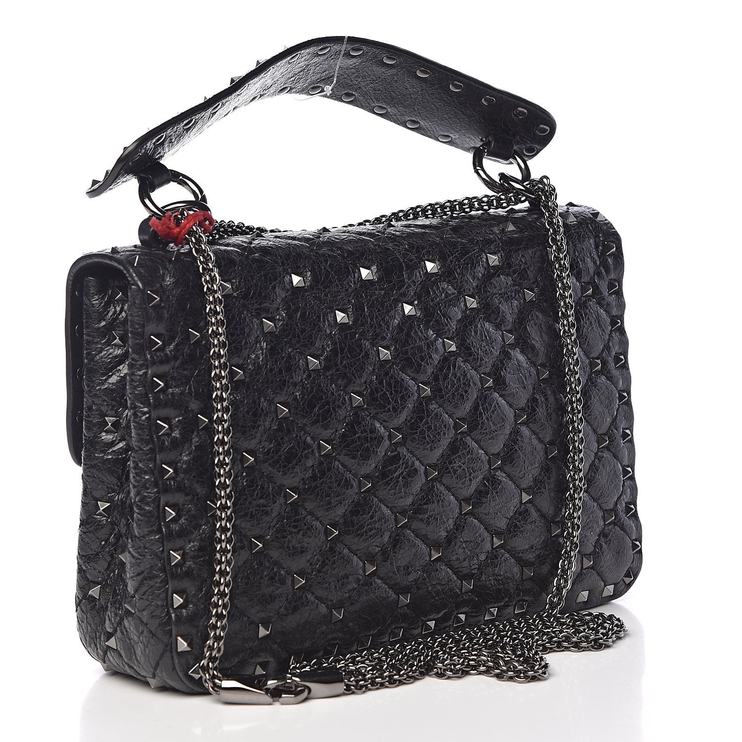 Valentino Garavani Craquele Nappa Medium Rockstud Spike Shoulder Bag Black 3 of 13