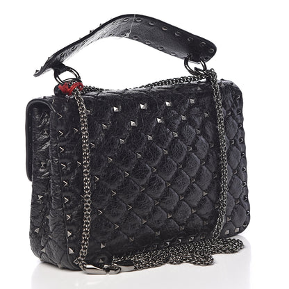 Valentino Garavani Craquele Nappa Medium Rockstud Spike Shoulder Bag Black 3 of 13