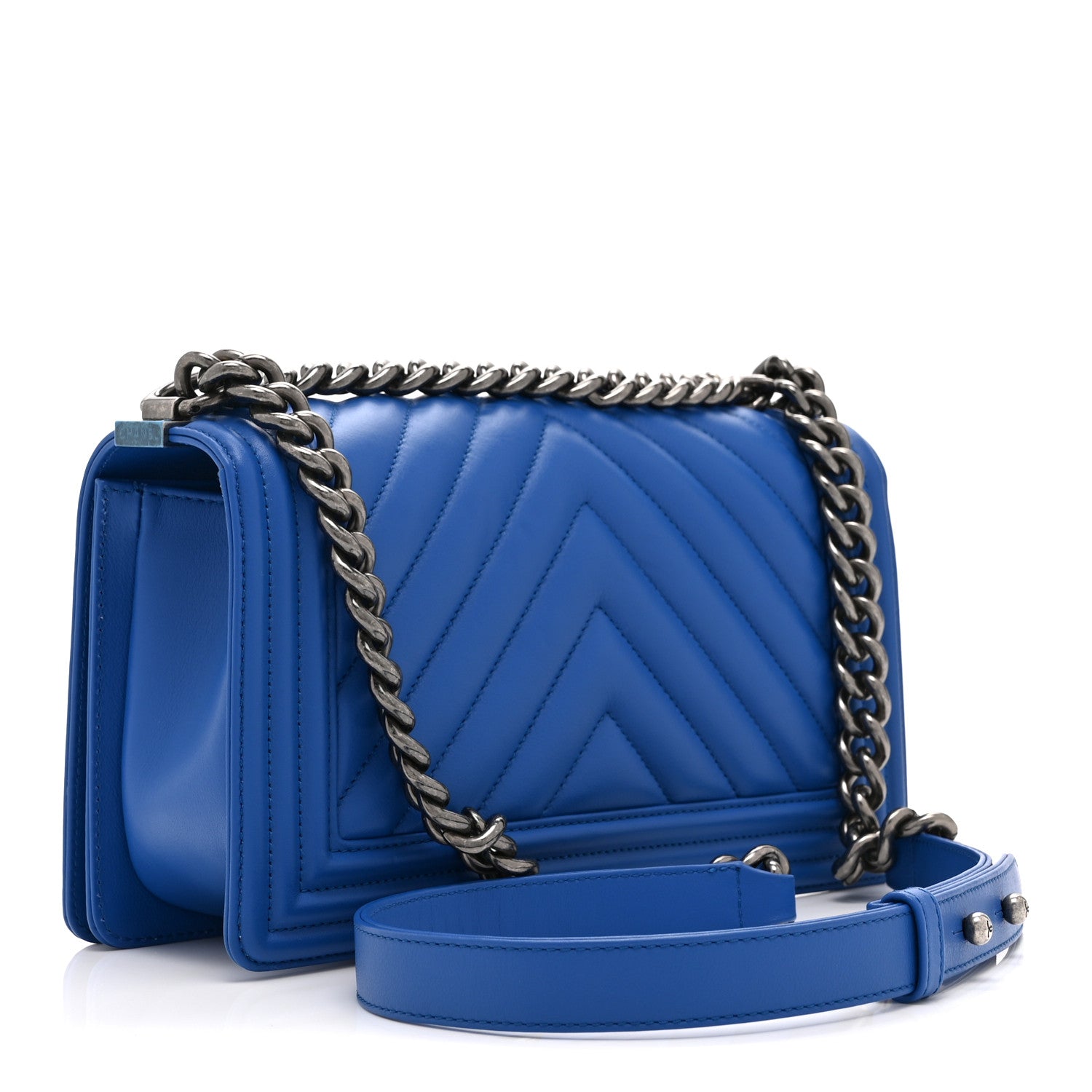 Chanel Lambskin Chevron Quilted Medium Boy Flap Blue 3 of 10