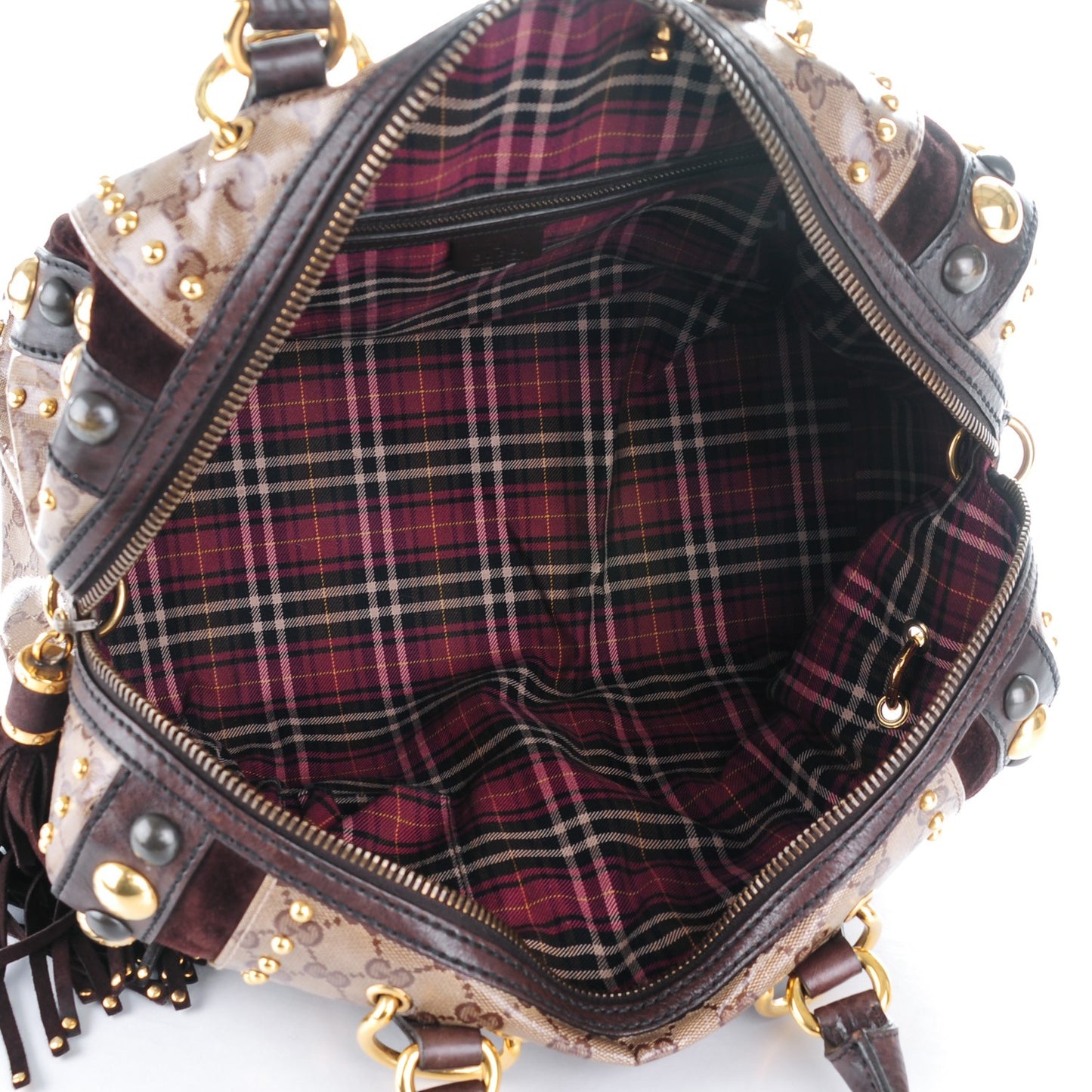 Crystal Monogram Studded Large Babouska Boston Dark Brown