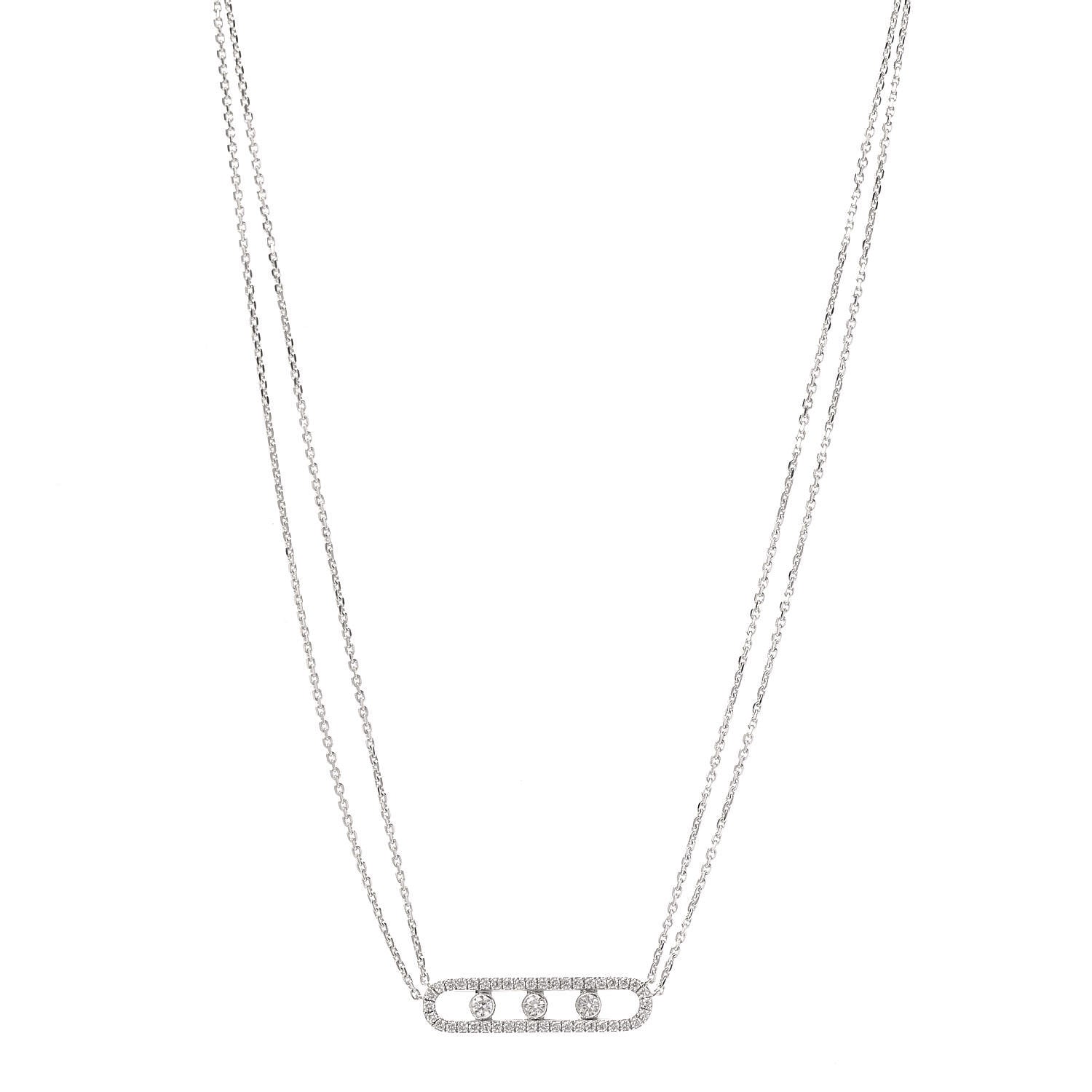 Messika 18K White Gold Diamond Move Double Chain Pave Necklace 1 of 10