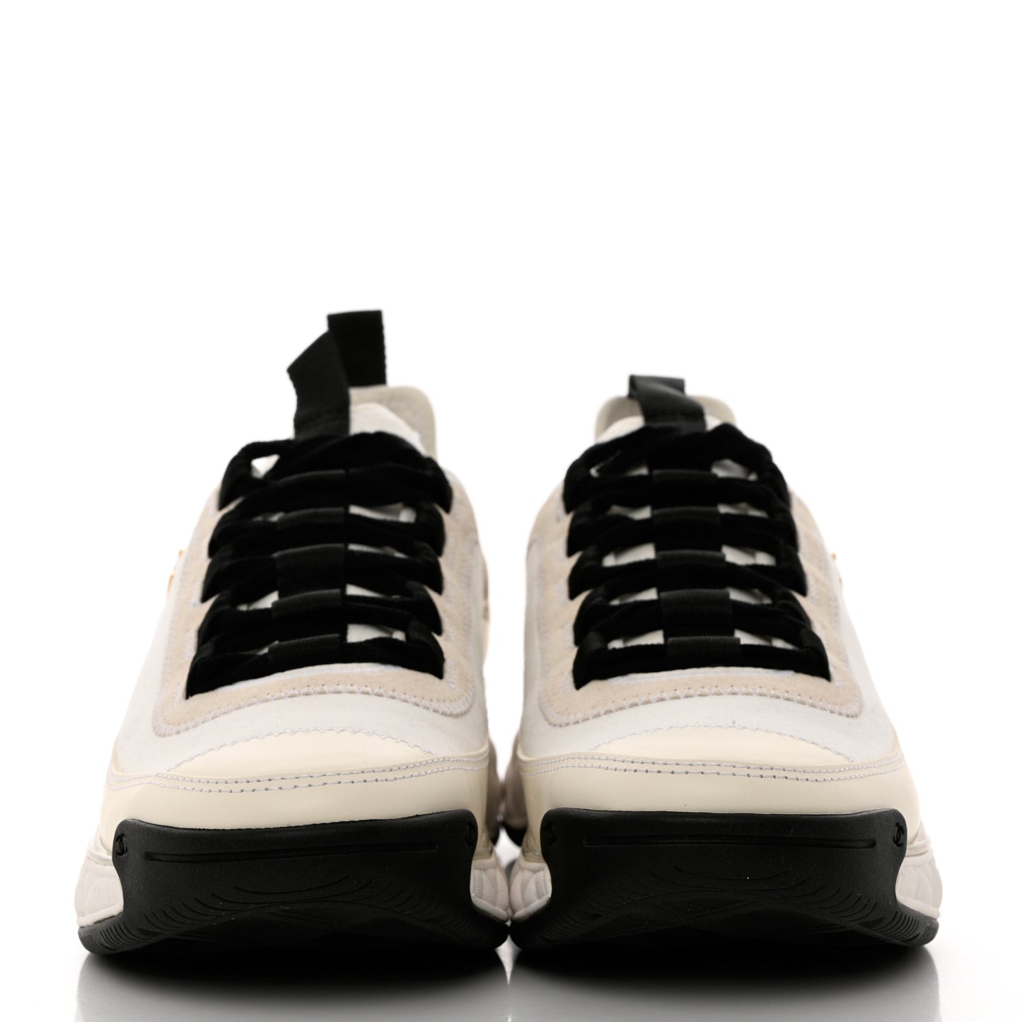 Velvet Calfskin Mixed Fibers CC Sneakers 37.5 Ivory Black