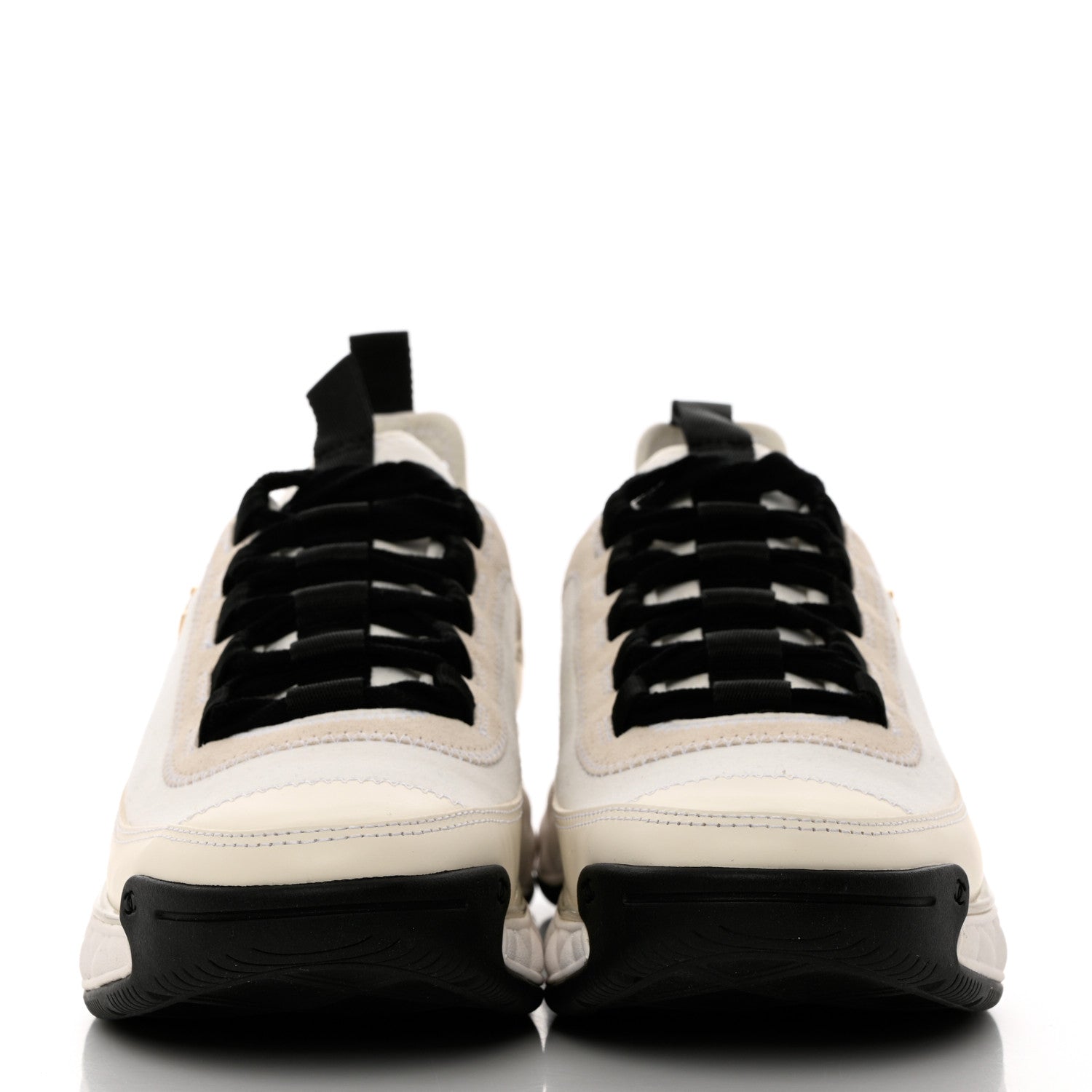 Chanel Velvet Calfskin Mixed Fibers CC Sneakers 37.5 Ivory Black 2 of 9