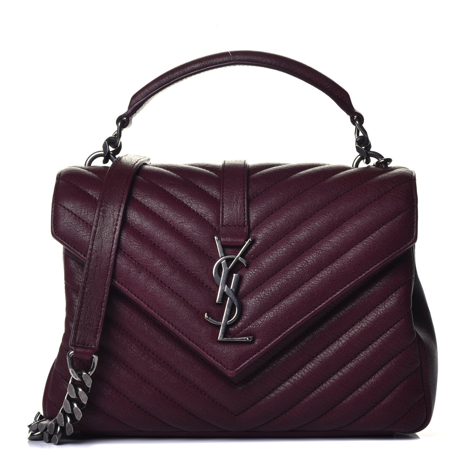 Saint Laurent Sheepskin Matelasse Chevron Monogram Medium College Bag Rouge Legion 1 of 9