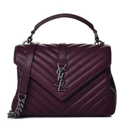 Saint Laurent Sheepskin Matelasse Chevron Monogram Medium College Bag Rouge Legion 1 of 9