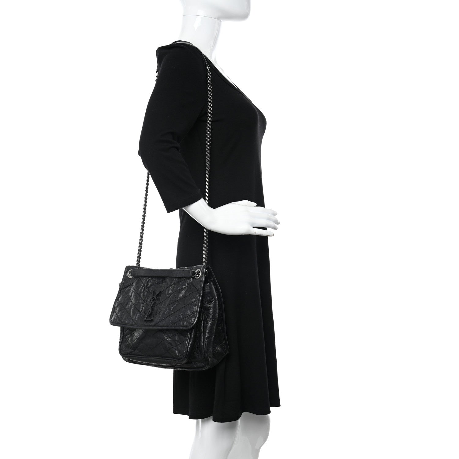 Saint Laurent Crinkled Calfskin Matelasse Monogram Large Niki Chain Satchel Black 2 of 12