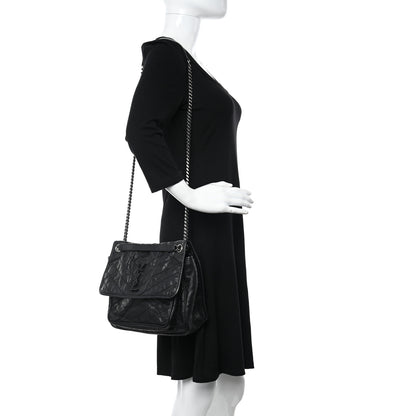 Saint Laurent Crinkled Calfskin Matelasse Monogram Large Niki Chain Satchel Black 2 of 12
