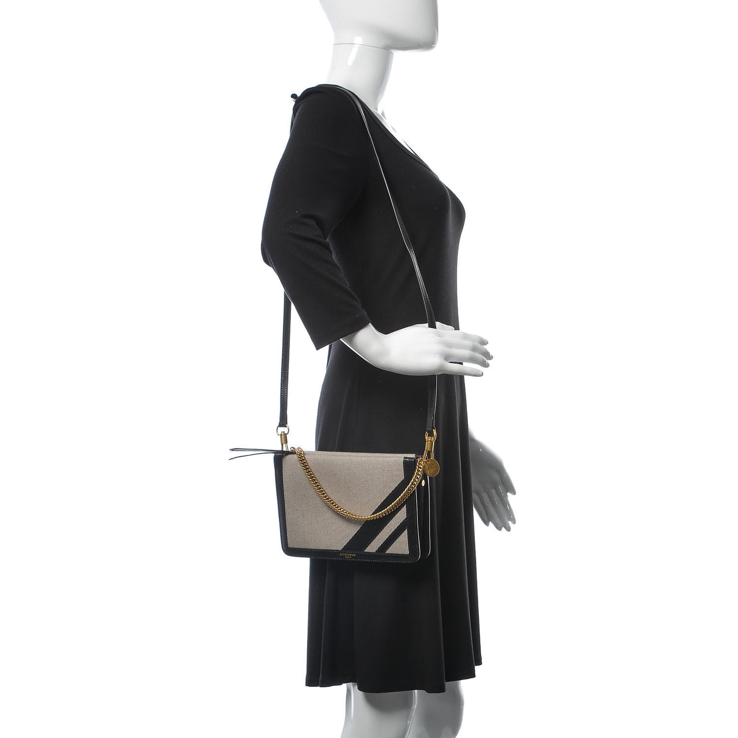Suede Calfskin Canvas GV Cross Shoulder Bag Black
