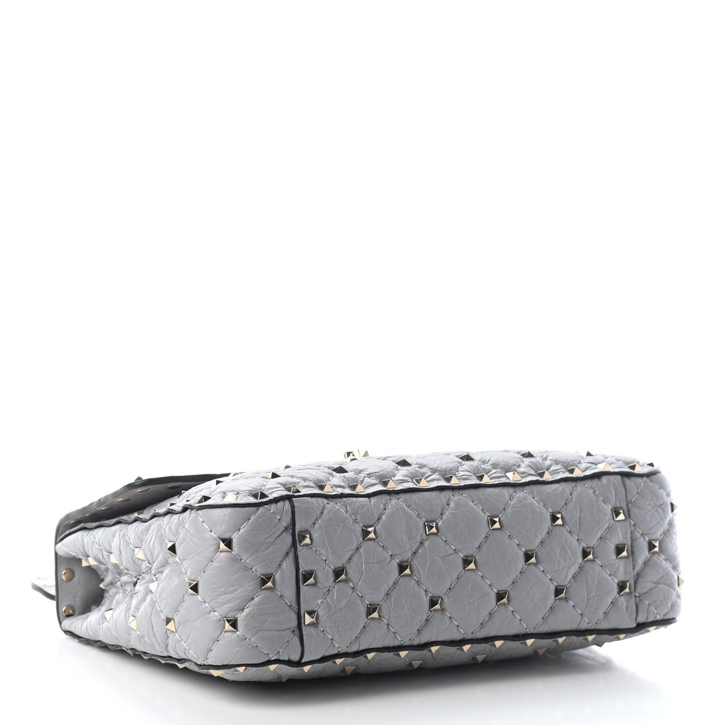 Craquele Nappa Medium Rockstud Spike Shoulder Bag Pastel Grey