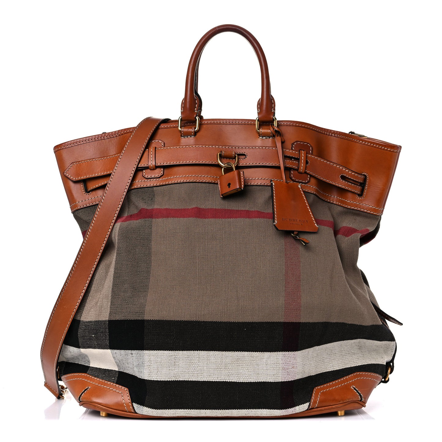 Canvas Mega Check Traveler Tote Dark Tan