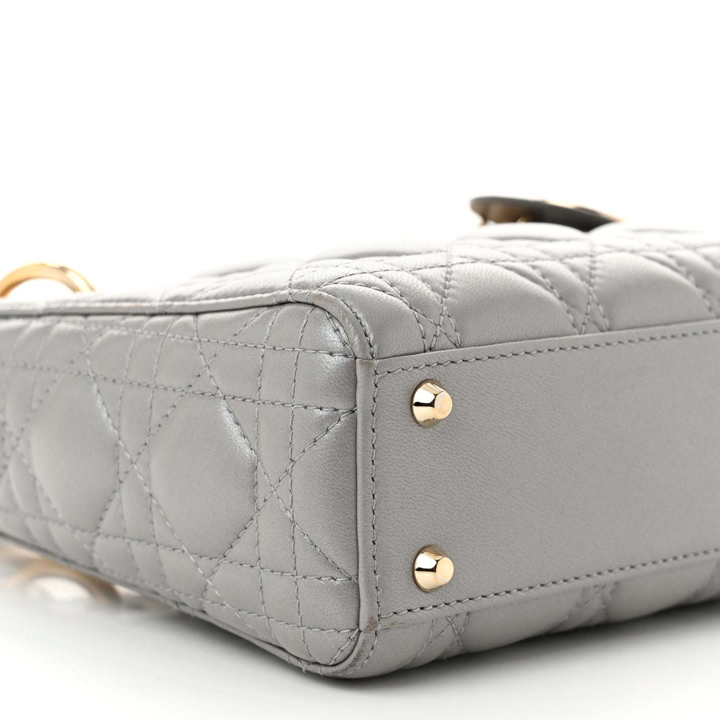 Metallic Lambskin Cannage Mini Lady Dior Grey