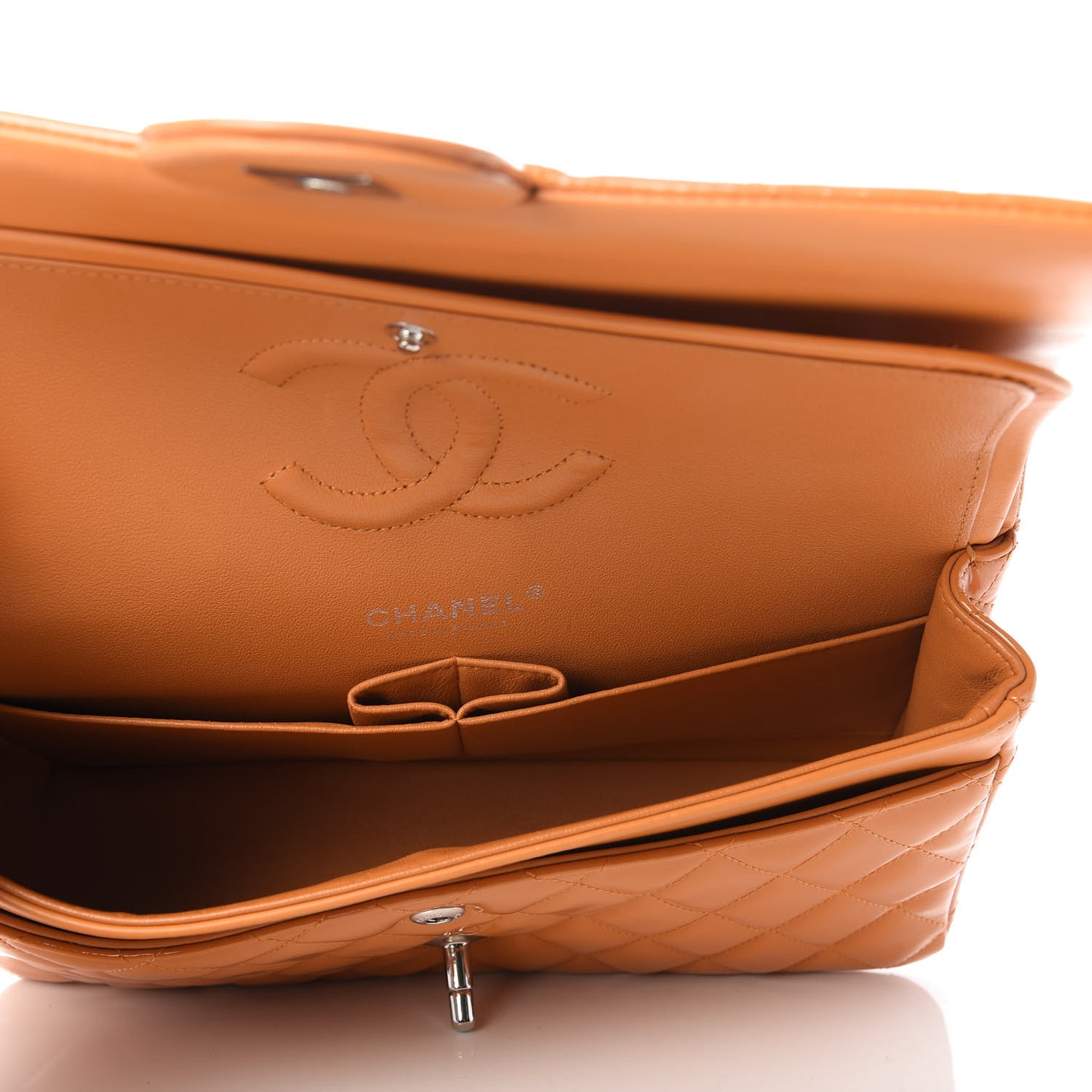 Patent Quilted Medium Double Flap Orange