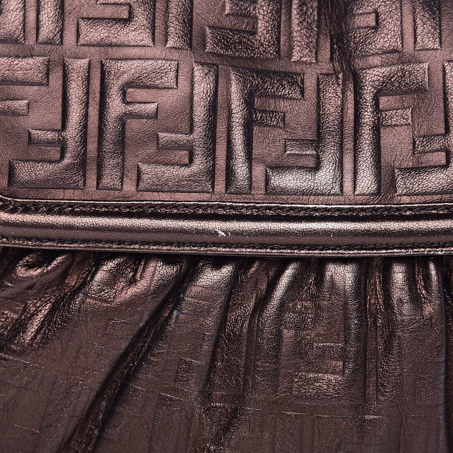 Metallic Calfskin FF Embossed Small Chef Shoulder Bag Bronze