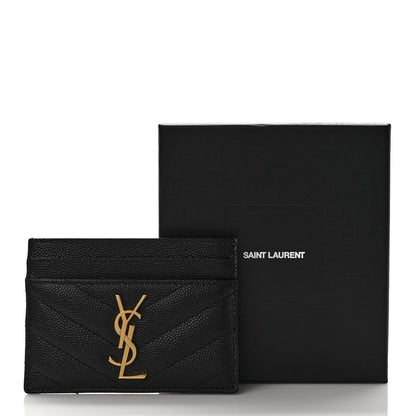 Saint Laurent Grain De Poudre Matelasse Chevron Monogram Credit Card Case Black 8 of 8