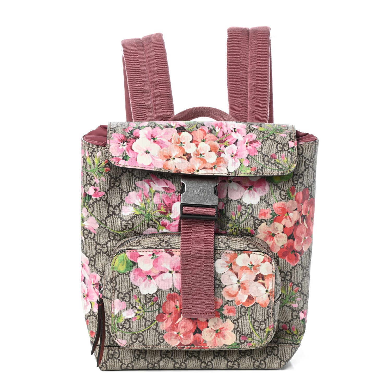 Gucci GG Supreme Monogram Blooms Small Single Buckle Backpack Beige Multicolor Dry Rose 1 of 9