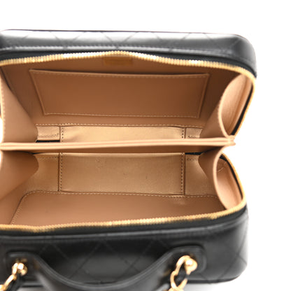 Chanel Lambskin Metal Quilted Golden Plate Vanity Case Black Golden Plate Vanity Case Black Gold 5 of 10