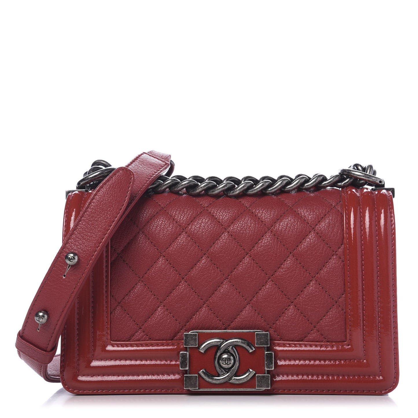 Goatskin Quilted Patent Small Duo Boy Flap Red