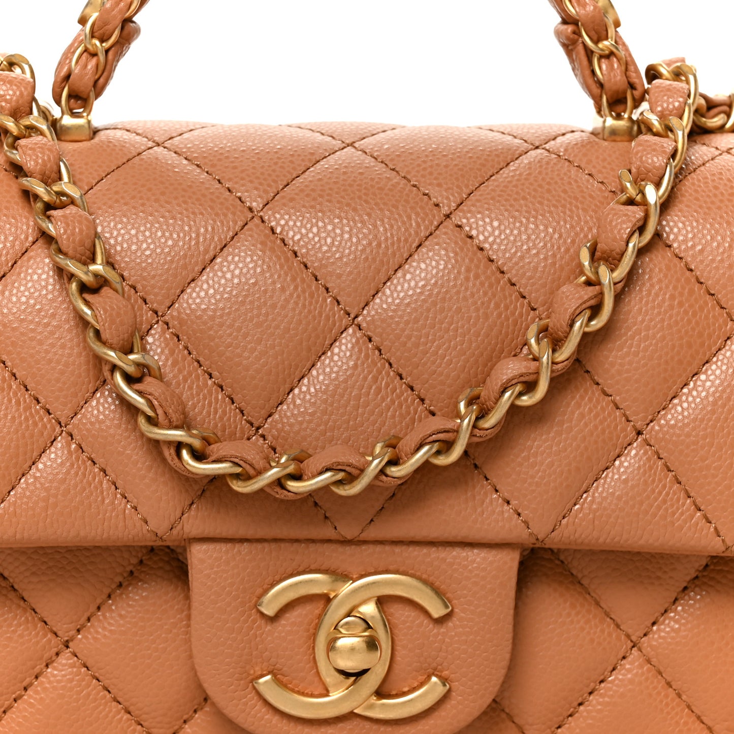 Caviar Quilted Mini Handy CC Flap Camel