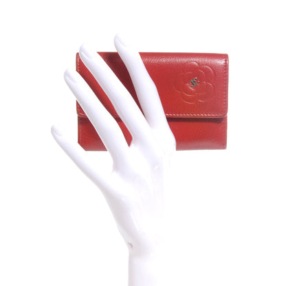 Chanel Leather Camellia Card Holder Wallet Red 2 of 9
