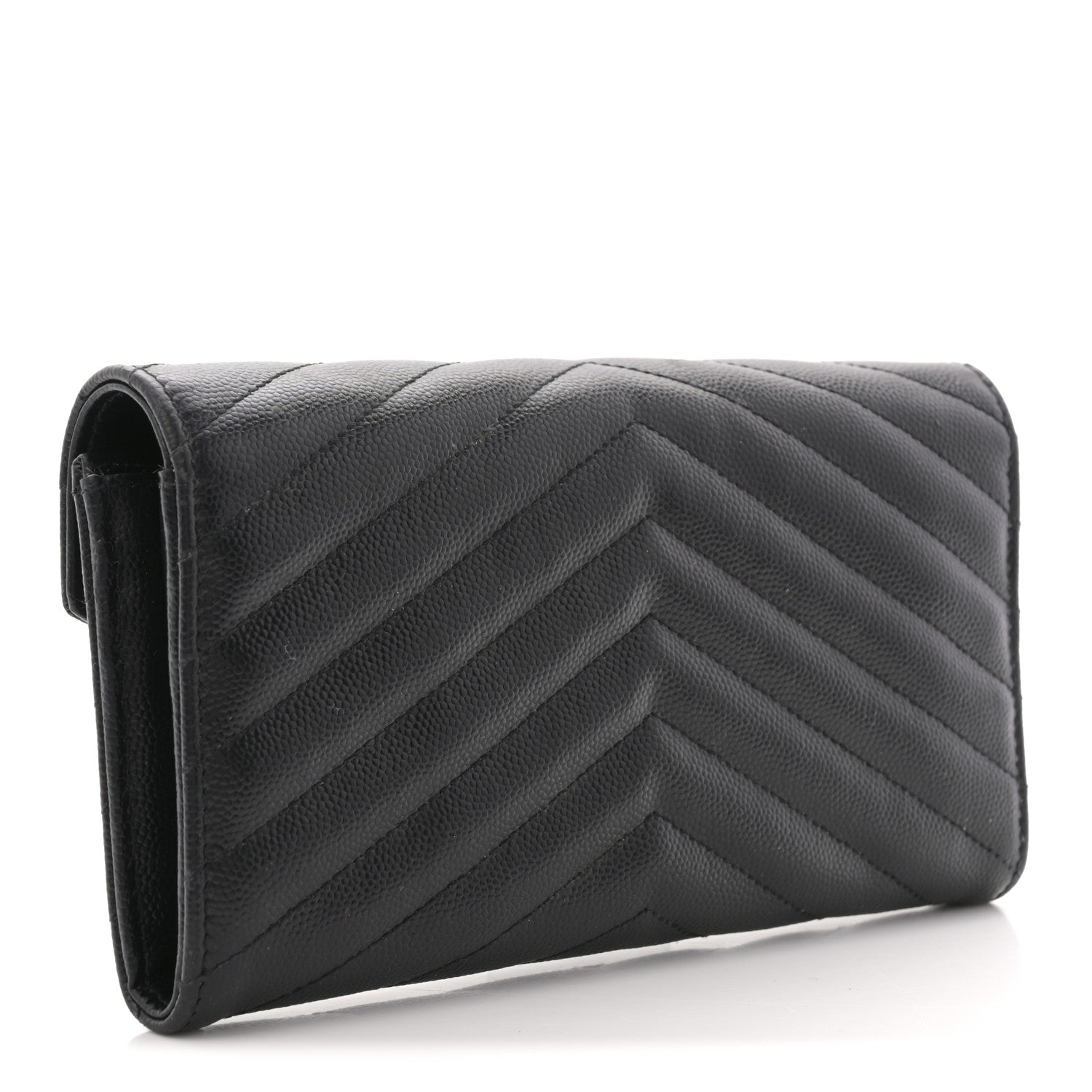 Saint Laurent Grain De Poudre Matelasse Chevron Monogram Flap Wallet Black 3 of 8