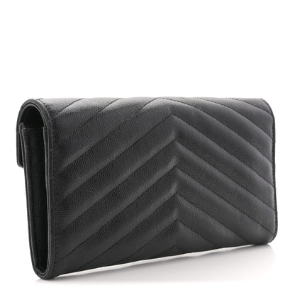 Saint Laurent Grain De Poudre Matelasse Chevron Monogram Flap Wallet Black 3 of 8