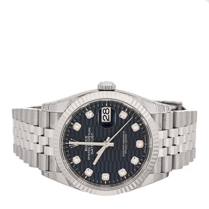 Rolex Stainless Steel 18K White Gold Diamond 36mm Oyster Perpetual Datejust Watch Blue Fluted 126234 2 of 5