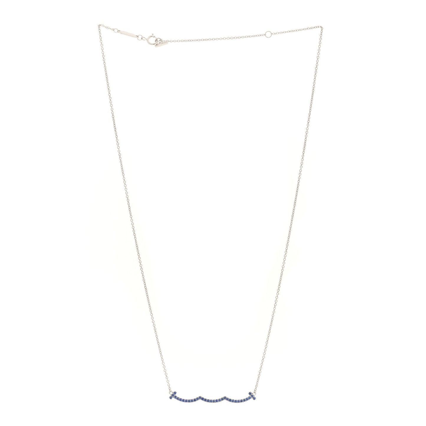 18K White Gold Blue Sapphire Wave Pendant Necklace