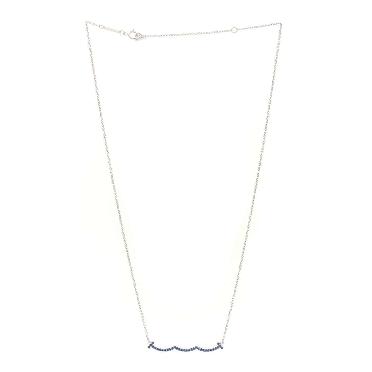 Tiffany 18K White Gold Blue Sapphire Wave Pendant Necklace 3 of 5